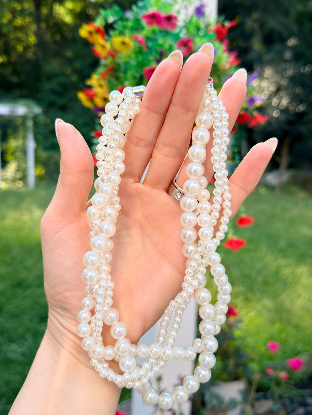 White Multi-Strand Pearl Choker Necklace